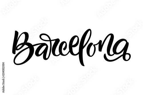 Photography Handwritten city name. Hand-lettering calligraphy. Barcelona.