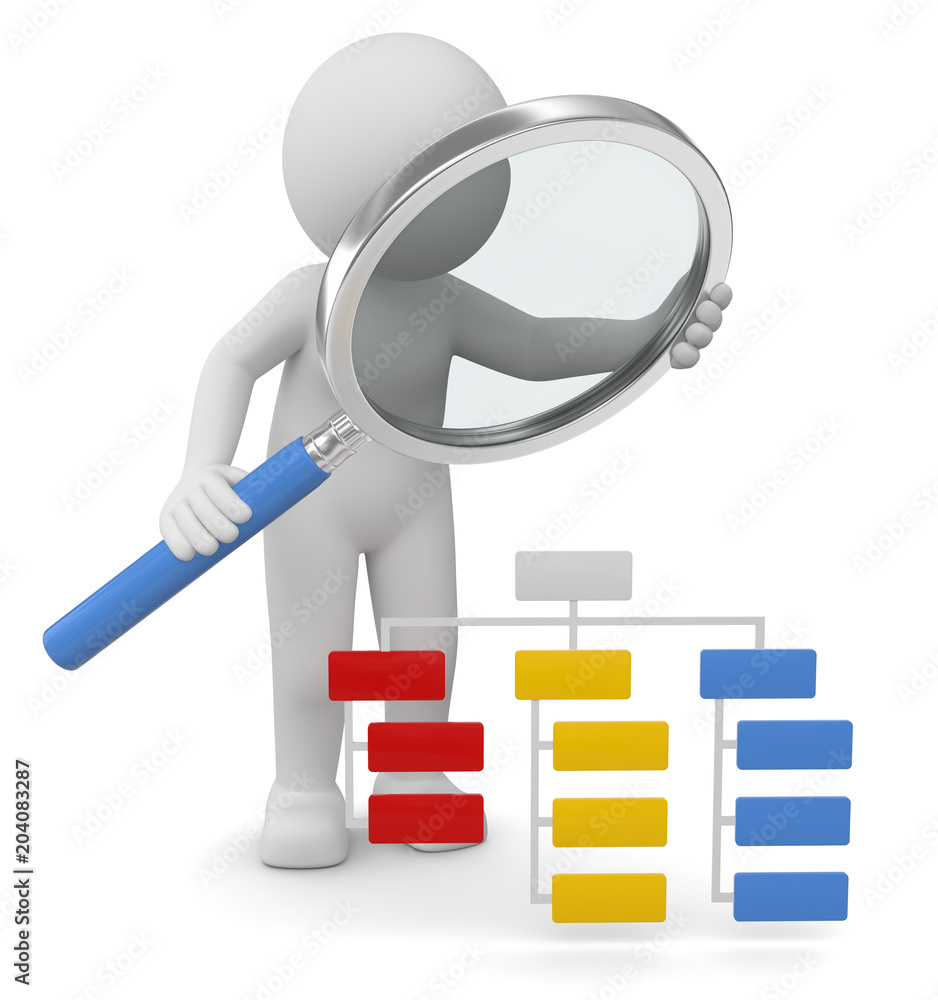 3d Männchen Lupe Analyse Stock Illustration