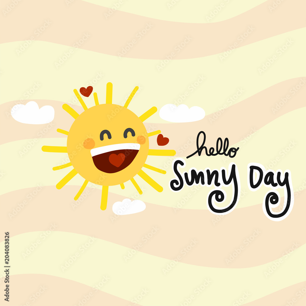 Hello sunny day happy sun smile cartoon vector illustration Stock Vector |  Adobe Stock