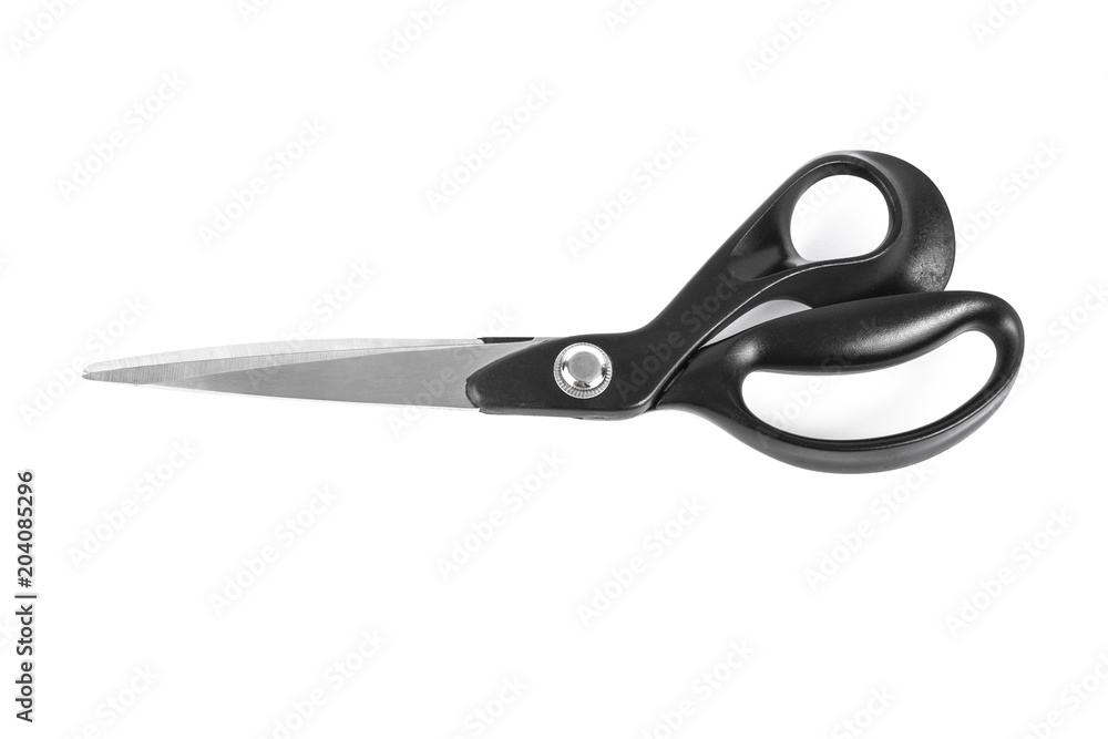 Tailors scissors with a black handle isolated on a white background Tailors scissors with a black handle isolated on a white background
