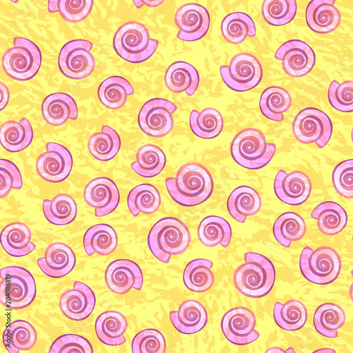 Vector Pink Shell with beach yellow seamless pattern