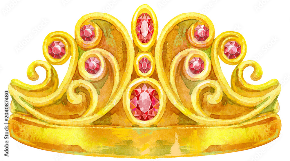 Watercolor golden crown Princess Stock Illustration | Adobe Stock