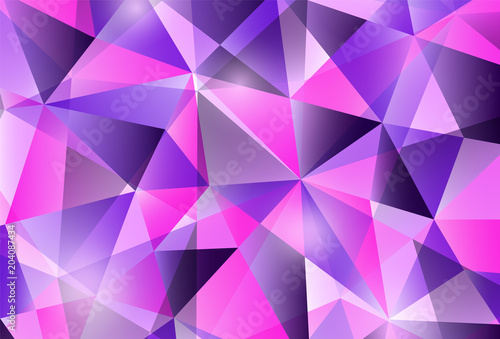 Colorful modern horizontal geometric abstract pattern in trendy bright purple violet colors. Beautiful pink blue design background in low poly style. Modern triangle graphic art