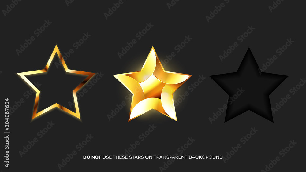 Vector Perfect Glossy Golden Stars. Template For Christmas, Award Or Five Stars Rating Design Vector Perfect Glossy Golden Stars. Template For Christmas, Award Or Five Stars Rating Design