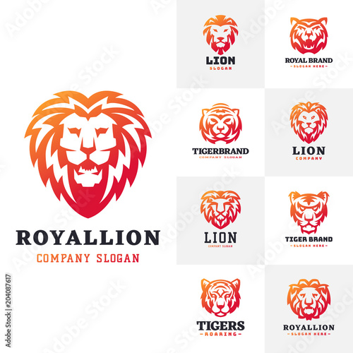 Fototapeta Naklejka Na Ścianę i Meble -  Tiger and lions face logo badge strength predator power wildcat vector illustration.