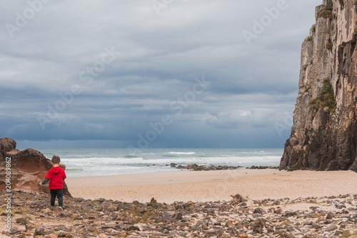 Child walking on the rocks, Guarita Park, is a Brazilian Conservation Unit located in the southern region, in the State of Rio Grande do Sul, in the municipality of Torres