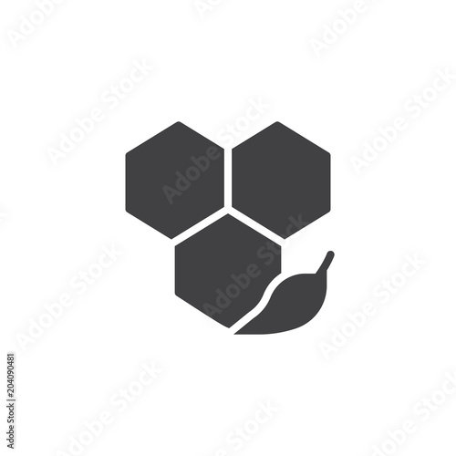Honeycomb and leaf vector icon. filled flat sign for mobile concept and web design. Organic herbal medicine simple solid icon. Symbol  logo illustration. Pixel perfect vector graphics