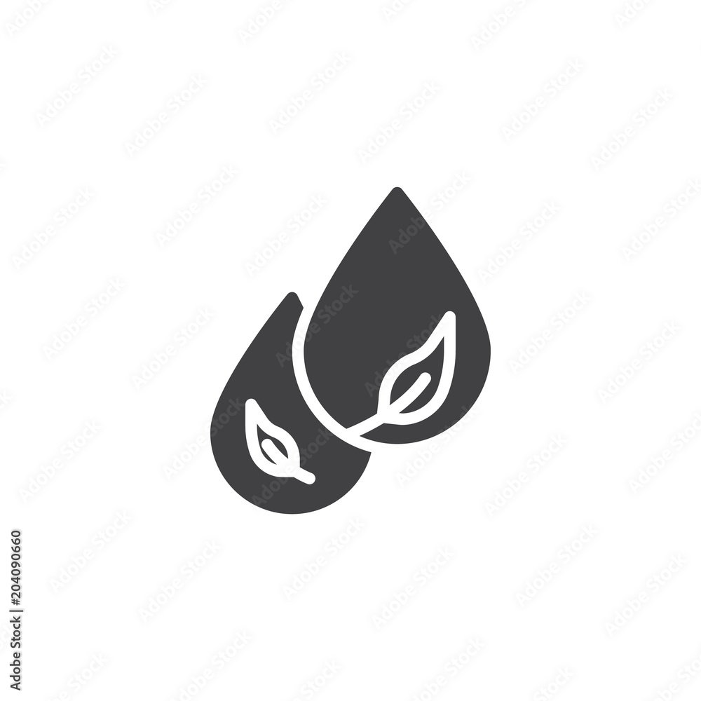 Water drops with leaves inside vector icon. filled flat sign for mobile concept and web design. Save Nature simple solid icon. Symbol, logo illustration. Pixel perfect vector graphics Water drops with leaves inside vector icon. filled flat sign for mobile concept and web design. Save Nature simple solid icon. Symbol, logo illustration. Pixel perfect vector graphics