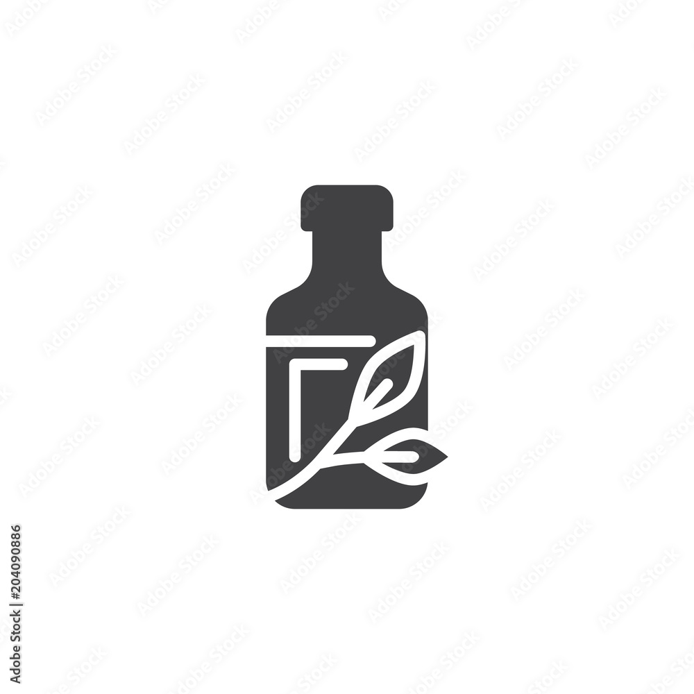 Medicine bottle and leaves vector icon. filled flat sign for mobile concept and web design. Alternative herbal medicine simple solid icon. Symbol, logo illustration. Pixel perfect vector graphics Medicine bottle and leaves vector icon. filled flat sign for mobile concept and web design. Alternative herbal medicine simple solid icon. Symbol, logo illustration. Pixel perfect vector graphics
