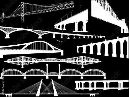 ten long bridges collection isolated on black
