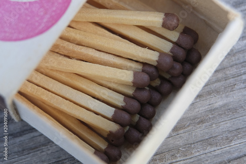 Matches in a box close up photo