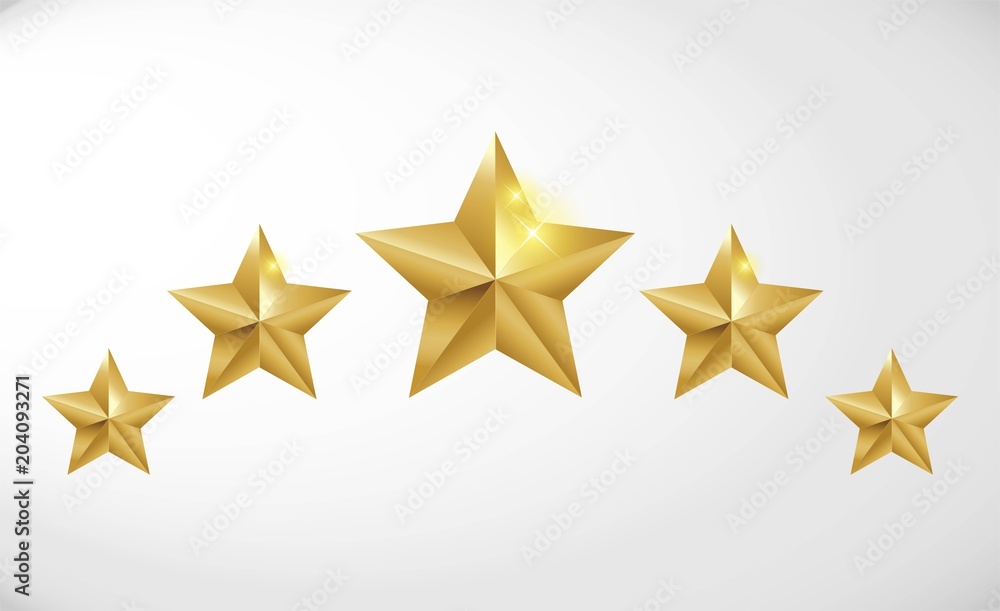 Star rating realistic gold star set vector Star rating realistic gold star set vector