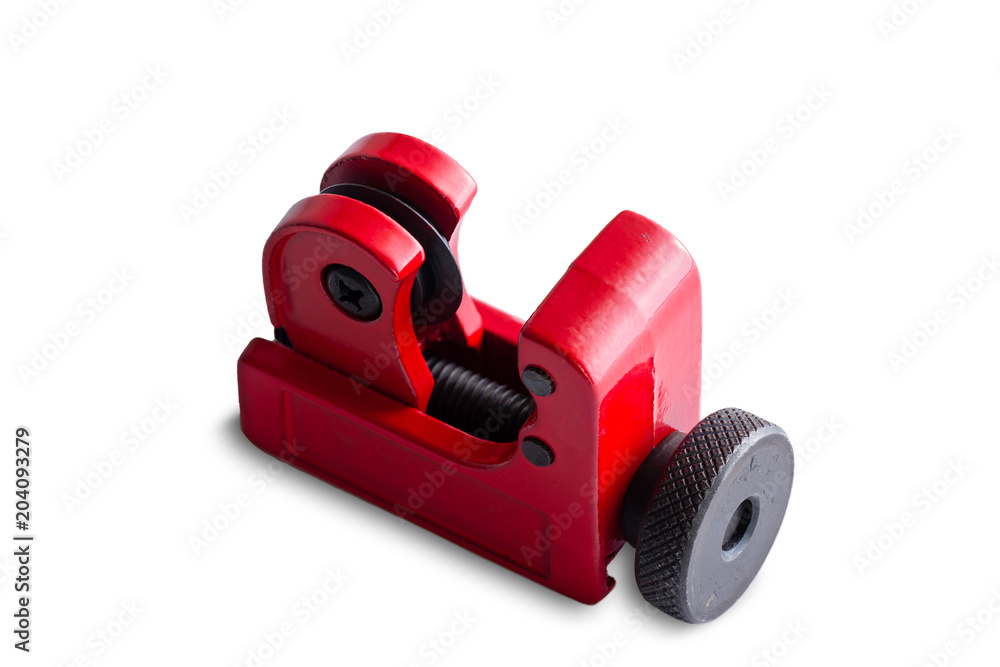 Isolated red metal pipe cutter on white Isolated red metal pipe cutter on white