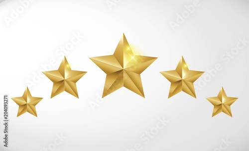 Star rating realistic gold star set vector