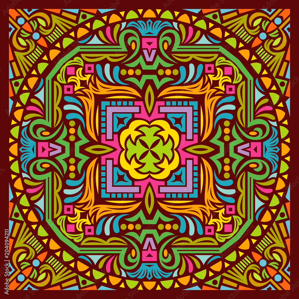 skade Børnecenter grinende Colorful Mandala Art Beautiful Sacred Creative Circle Pop Art Frame  Geometric Symmetry Ornament Background Stock-foto | Adobe Stock