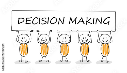 Business illustration concept with cartoon stickman holding board with text: decision making. Vector. Stock Vector | Adobe Stock Business illustration concept with cartoon stickman holding board with text: decision making. Vector. Stock Vector | Adobe Stock
