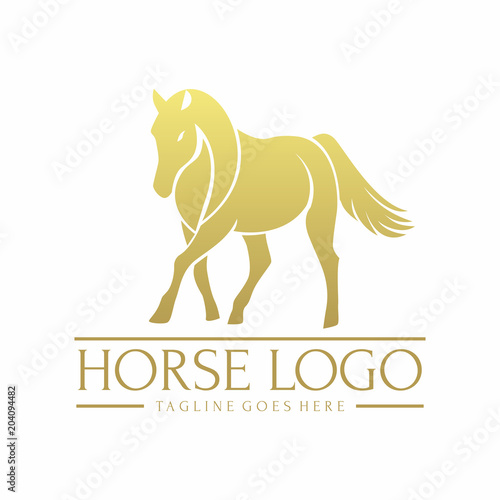 Golden Horse / Equus Animal Mammals, Fast Run Pose Logo Design