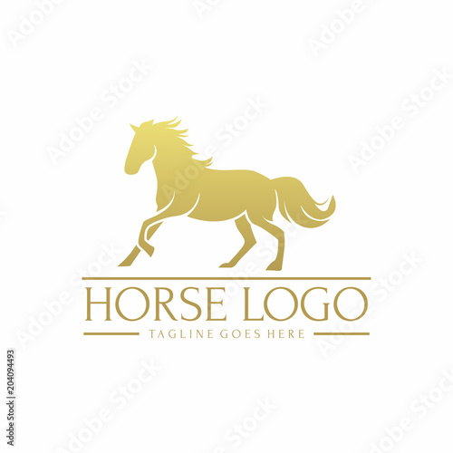 Golden Horse / Equus Animal Mammals, Fast Run Pose Logo Design