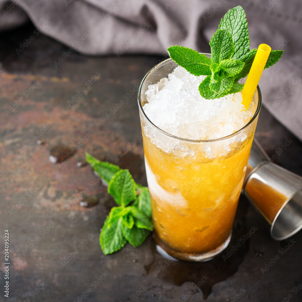 Classic mint julep cocktail with bourbon and ice Classic mint julep cocktail with bourbon and ice