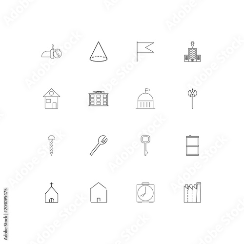 Buildings And Constructions linear thin icons set. Outlined simple vector icons