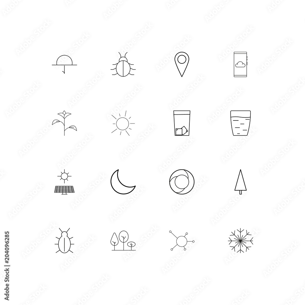 Nature linear thin icons set. Outlined simple vector icons