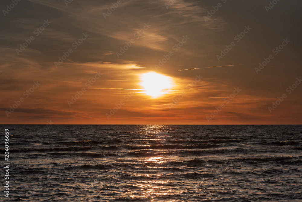 Fototapeta premium Vintage look Baltic sunset at Latvia coast.