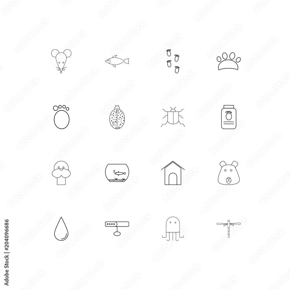 Animals linear thin icons set. Outlined simple vector icons
