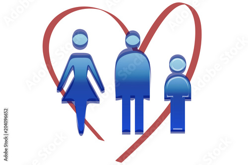 Familia de azul sobre corazón.