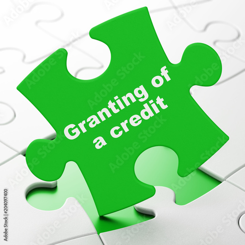 Money concept: Granting of A credit on Green puzzle pieces background, 3D rendering