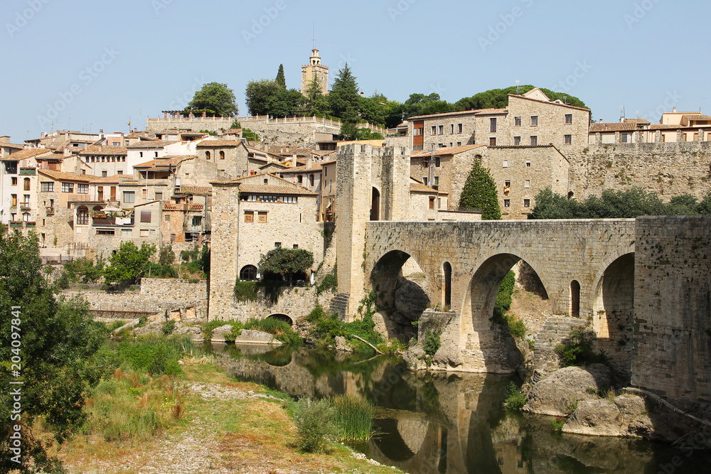 Spain, Besalu - June 28, 2012: the medieval city of Catalonia - national, historical and cultural monument of the country - an interesting open-air museum.