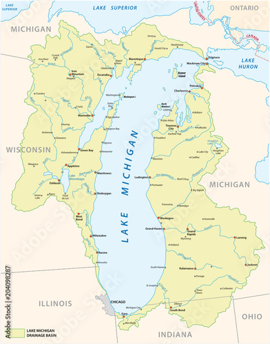 lake michigan drainage basin vector map