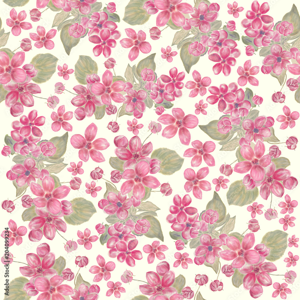 seamless pattern of pink flowers