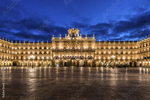 Night view of Plaza Mayor, Salamanca, Castile and Leon, Spain photo