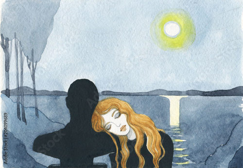 Photography melancholy. landscape. watercolor illustration