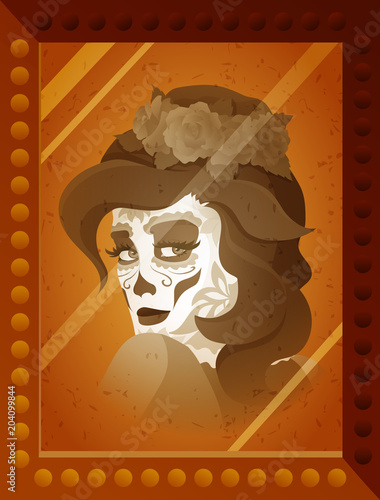 Vector photo of young woman with Catrina makeup