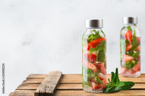 Fresh cool strawberry mint infused water detox drink