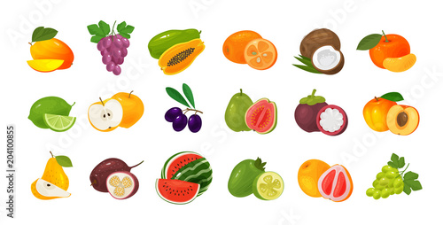 Fototapeta Naklejka Na Ścianę i Meble -  Fruits and berries, set of colored icons. Food concept. Vector illustration