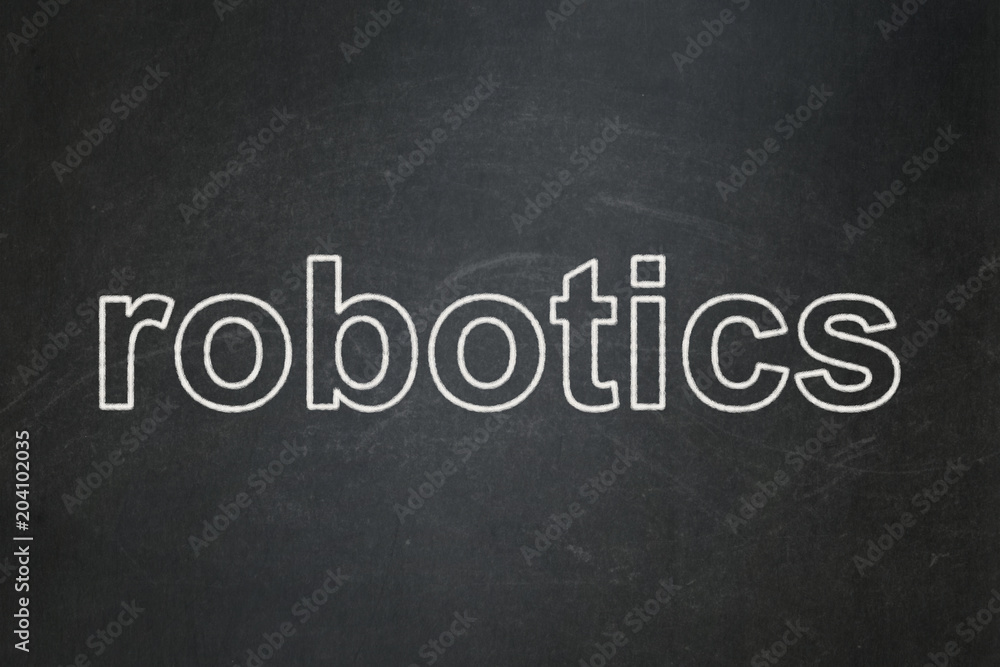 Science concept: text Robotics on Black chalkboard background Science concept: text Robotics on Black chalkboard background