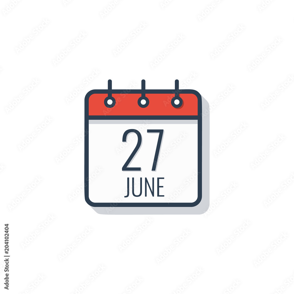 Calendar day icon isolated on white background. June 27. Calendar day icon isolated on white background. June 27.