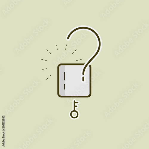 Question mark gimmick as unlocking a lock represent  solving a problem. Vector illustration. 