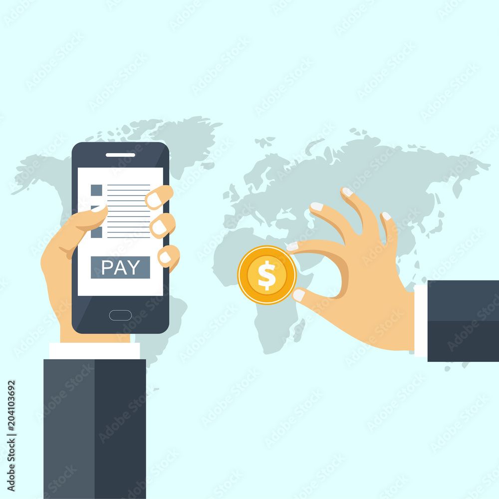 Web store and on line shopping concept. Global communication, internet banking, trading, e-commerce, money making. Flat vector illustration Web store and on line shopping concept. Global communication, internet banking, trading, e-commerce, money making. Flat vector illustration