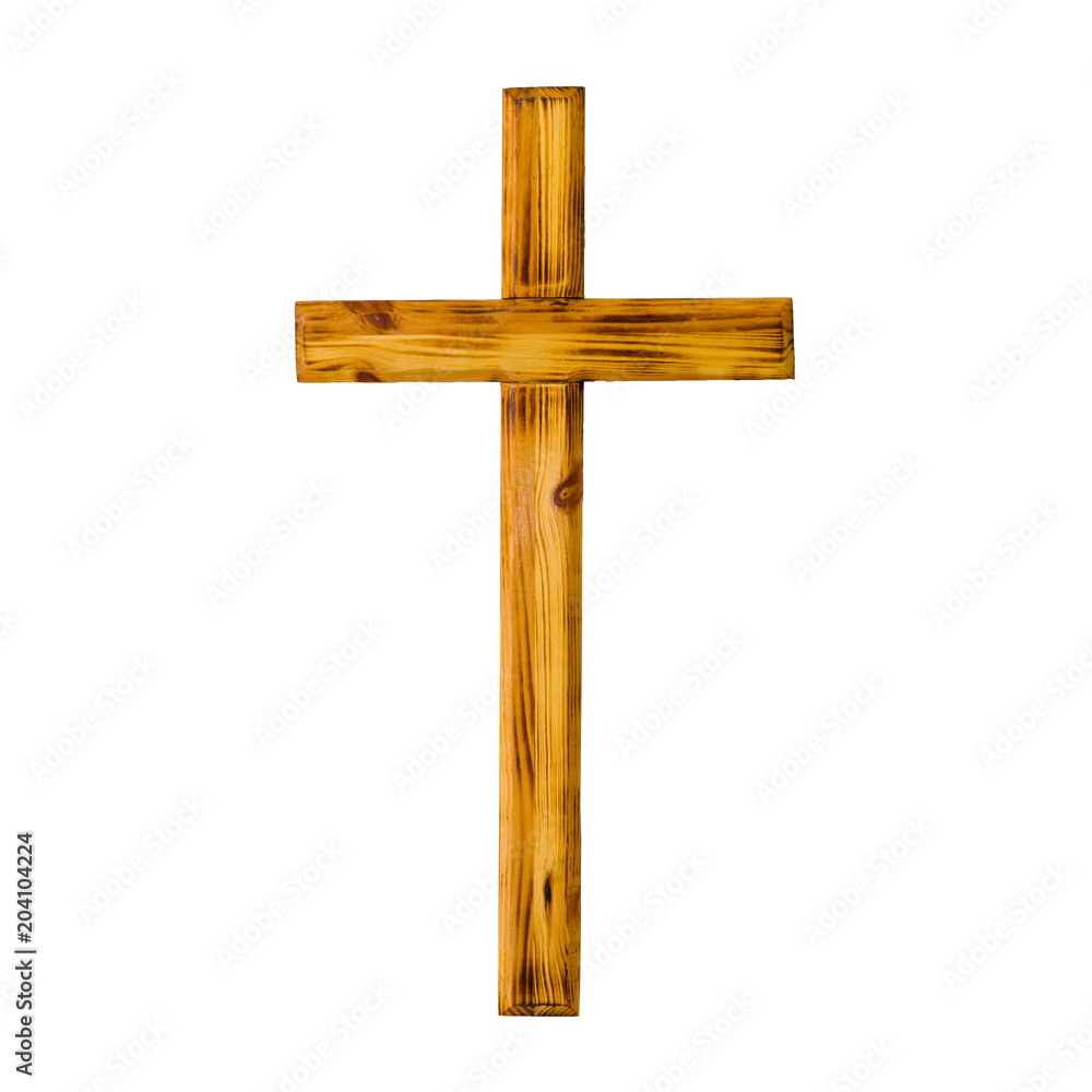 Wooden cross on white background