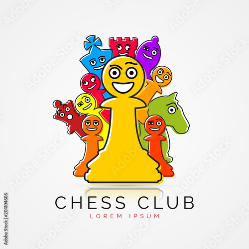 Chess pieces in funny cartoon style. Club symbol. Vector