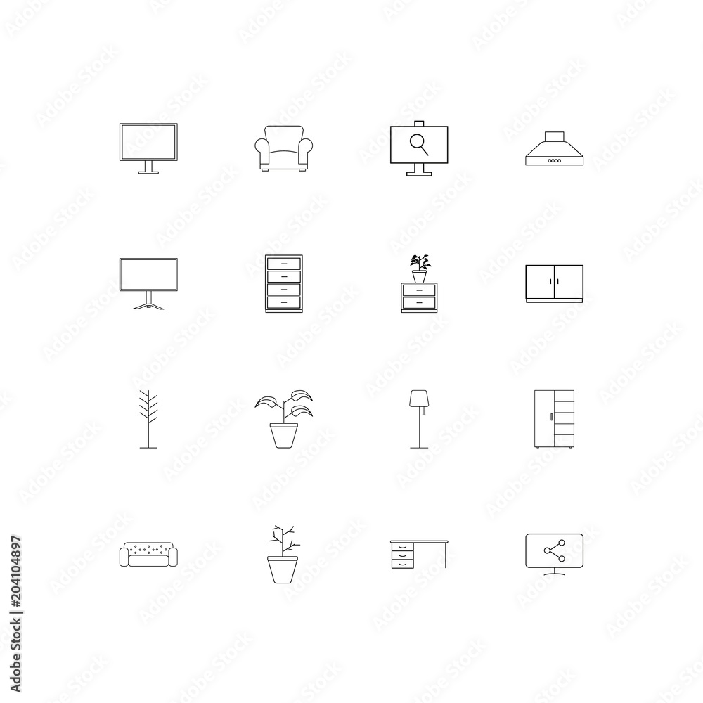Furniture And Home Accents linear thin icons set. Outlined simple vector icons