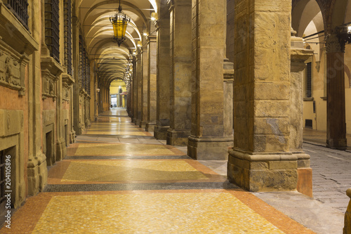 Bologna - The porticoes of old town in the morning.