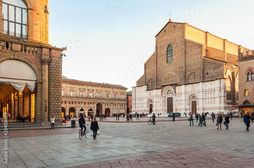San Petronio church in the Piazza Maggiore in Bologna, Italy photo