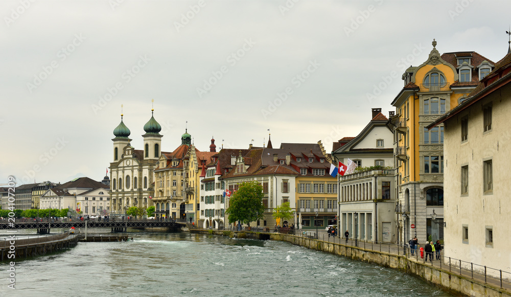 Quay of the city of Lucerne. Sights of Switzerland.