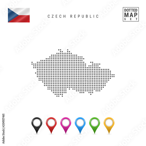 Vector Dotted Map of Czech Republic. Simple Silhouette of Czech Republic. The National Flag of Czech Republic. Map Pins