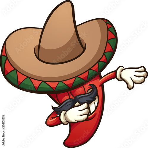 Dabbing Mexican red chili pepper. Vector clip art illustration with simple gradients. All in a single layer. 