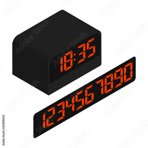 Black digital clock with orange digits.